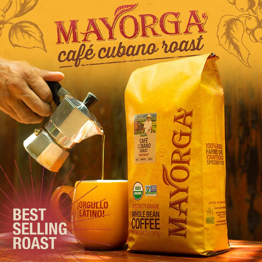 Mayorga Organics Café Cubano, Dark Roast Whole Bean Coffee Bag, Specialty-Grade, 100% USDA Organic, Non-GMO Verified, Direct Trade, Kosher