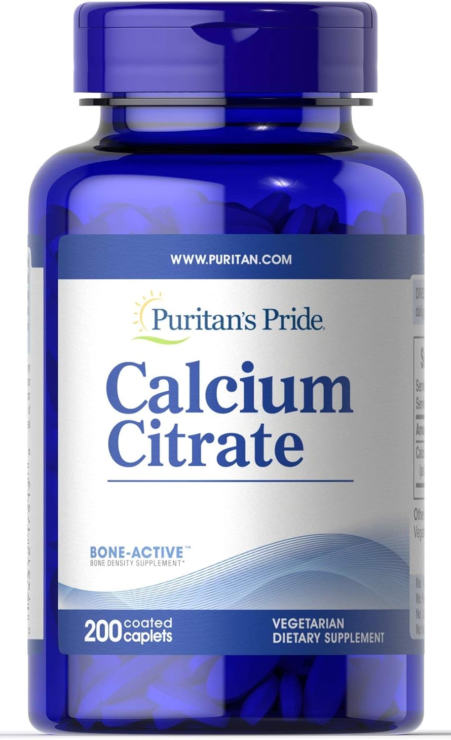 Puritans Pride Calcium Citrate 200 Mg per coated caplet, White, 200 Count