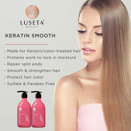 Luseta Keratin Smooth Shampoo Hydrate Dry and Damaged Hair, Free of Sulfate and Gluten 33.8