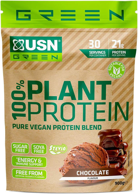 USN 100% Plant Protein Chocolate, Vegan Protein Powder (900g) A Sugar 