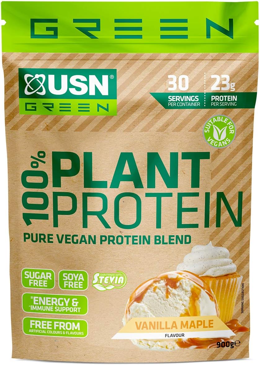 USN 100% Plant Protein Vanilla, Vegan Protein Powder (900g) A Sugar Fr