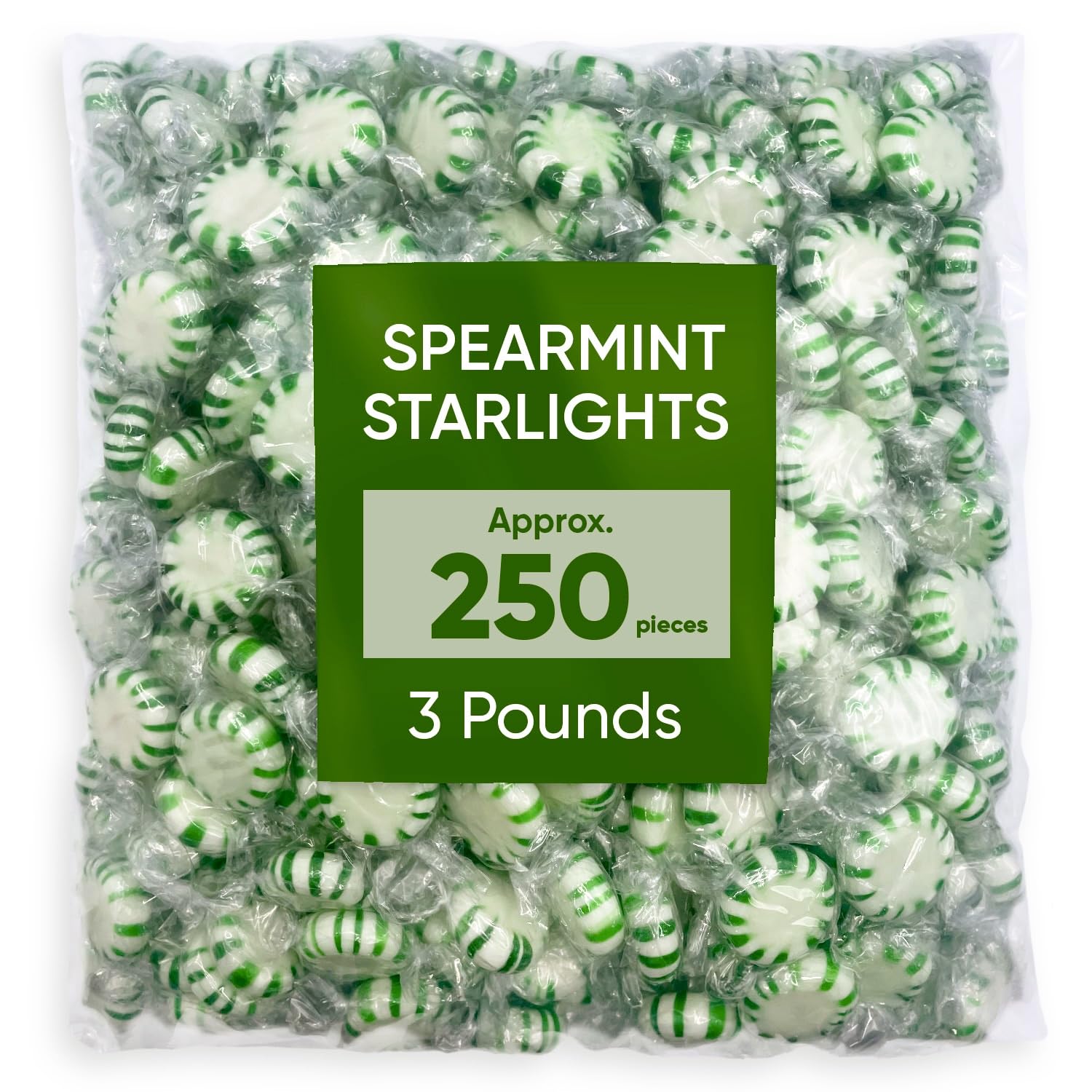 Starlight Spearmint Halloween Candy -3 Pounds Of Bulk Mints Individually Wrapped - Green Spearmint Mints Hard Candy Brea