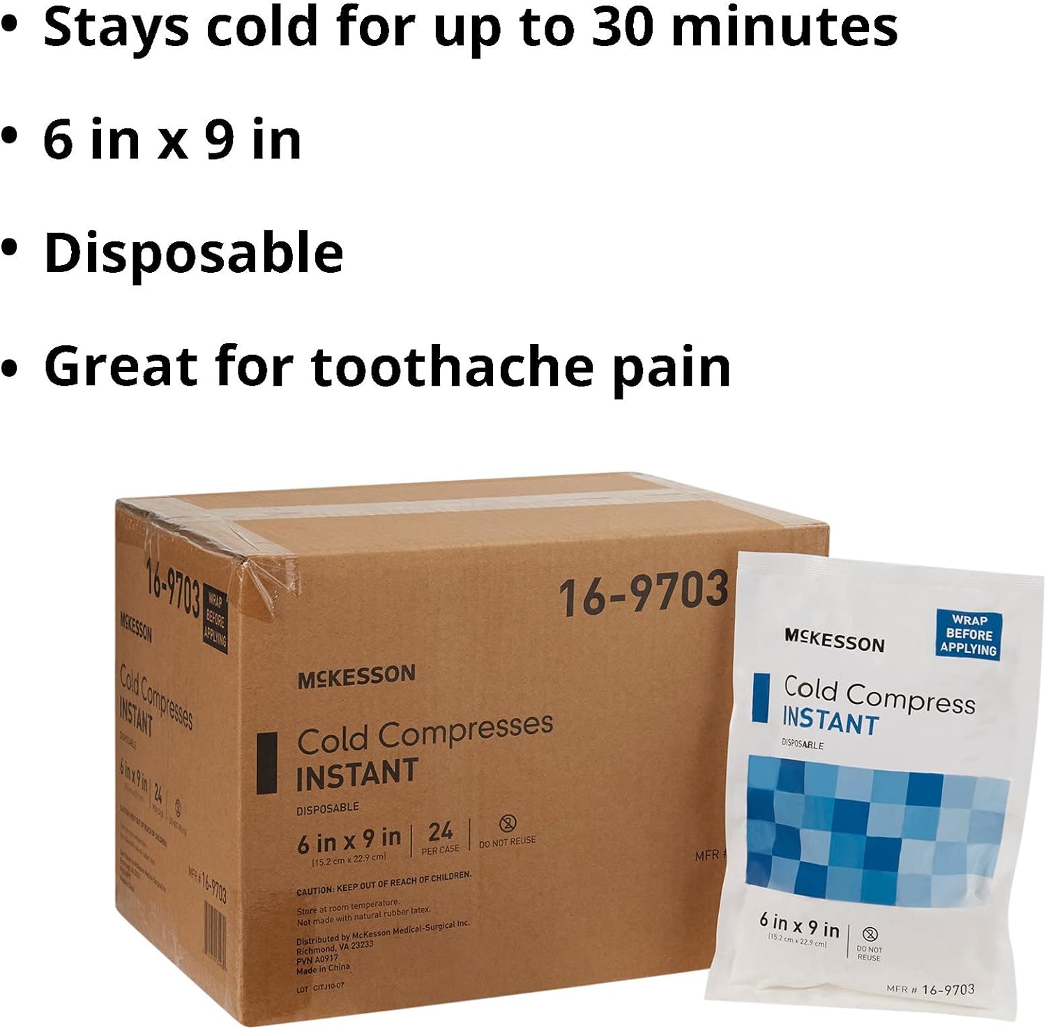 McKesson Cold Compress, Instant Cold Pack, Disposable, 6 in x 9 in, 1 