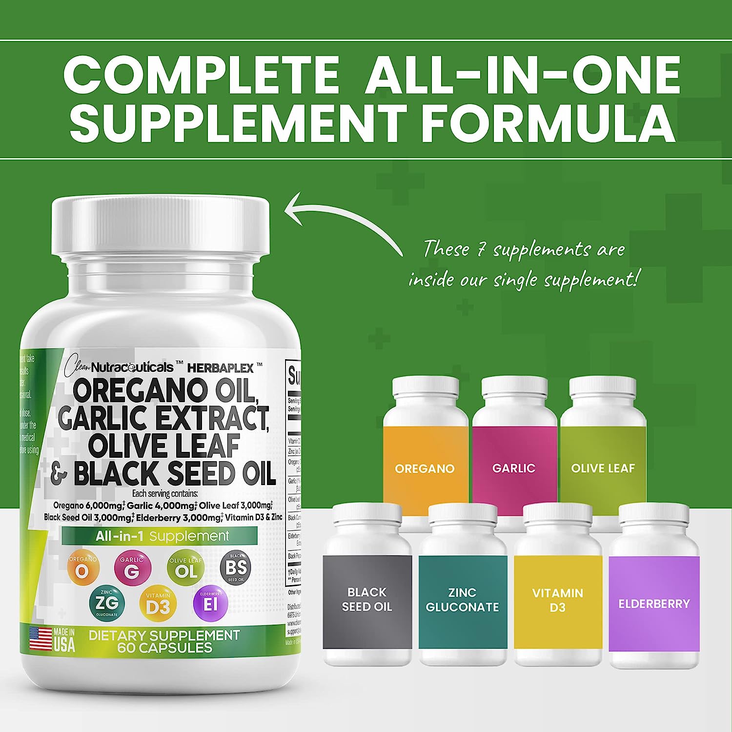 Oregano Oil 6000mg Garlic Extract 4000mg Olive Leaf 3000mg Black Seed 
