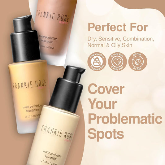 Frankie Rose Cosmetics Matte Perfection Foundation Makeup – Long-Lasting, Lightweight & Hydrating Foundation for a Semi-Matte Finish - Foundation Full Coverage for All Skin Types - (China Silk) 1.0 US   / 30