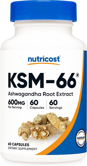 Nutricost KSM-66 Ashwagandha Root Extract 600mg, 60 Veggie Caps - High Potency 5% Withanolides - with BioPerine - Full-Spectrum Root Extract