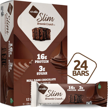 Nugo Slim Dark Chocolate Brownie Crunch, 16g Protein, 2g Sugar, 7g Fiber, Low Net Carb, Keto Friendly, Gluten Free, 12 Count