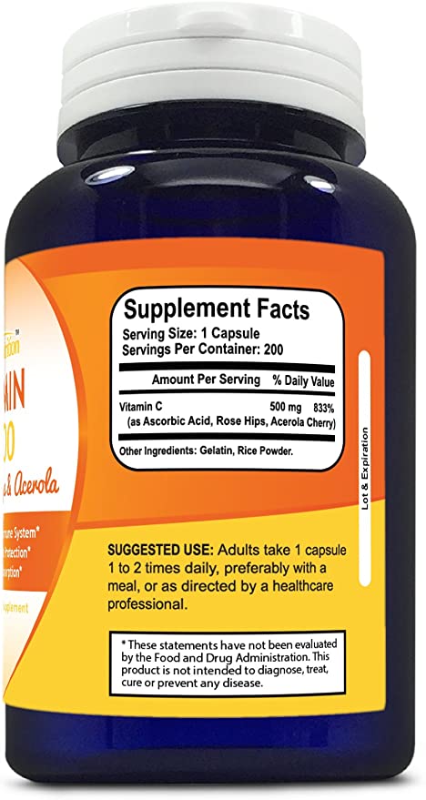 Sonora Nutrition Vitamin C with Rose Hips and Acerola 500 mg, 200 Capsules