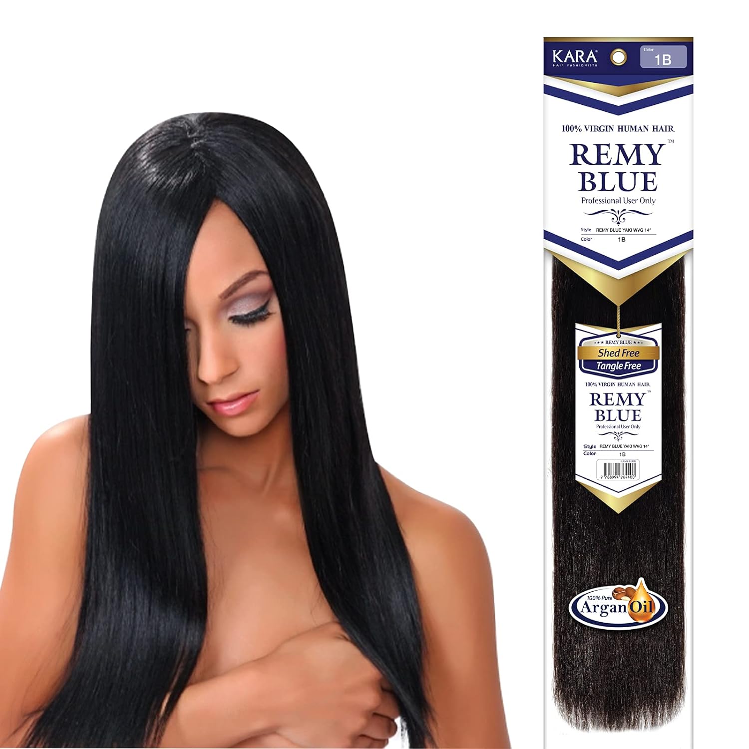 New Remy Yaky-Remy Blue 100% VIRGIN Human Hair Weave- Shed Free&Tangle Free (#1B, 14")