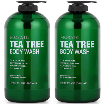 Tea Tree Body Wash & Shower Gel with Vitamin E for Jock Itch, Eczema, Ringworm, Body Odor, Acne, Body Wash Women & Men with Added Body Oils, LARGE 20.2   Bottle (Tea Tree, Pack of 2)
