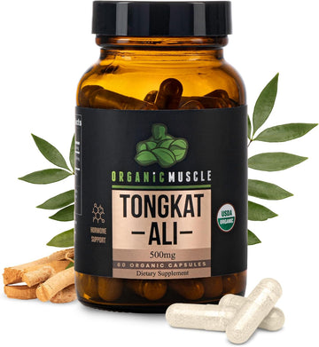 Organic Muscle Tongkat Ali for Men, 500mg - Pure & Potent USDA Organic Eurycoma Longifolia Root Supplement ? Wild Grown