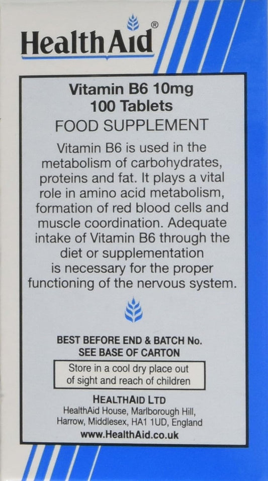 HealthAid Vitamin B6 (Pyridoxine HCl) 10mg - 100 Tablets

0.01 Grams