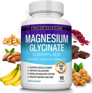 Magnesium Glycinate Complex 525 mg High Absorption 100% DV Chelated - Formulated for Recovery, Maximum Bioavailability V