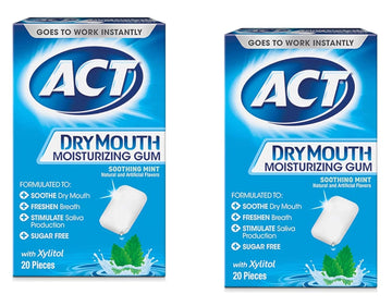 ACT Dry Mouth Moisturizing Gum, Soothing Mint, Sugar Free, 20 Count (Pack of 3)