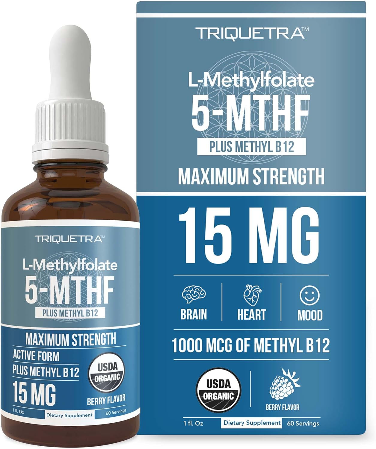 L Methyl Folate 15Mg Plus Methyl B12 Cofactor  Organic, Berry Flavor,