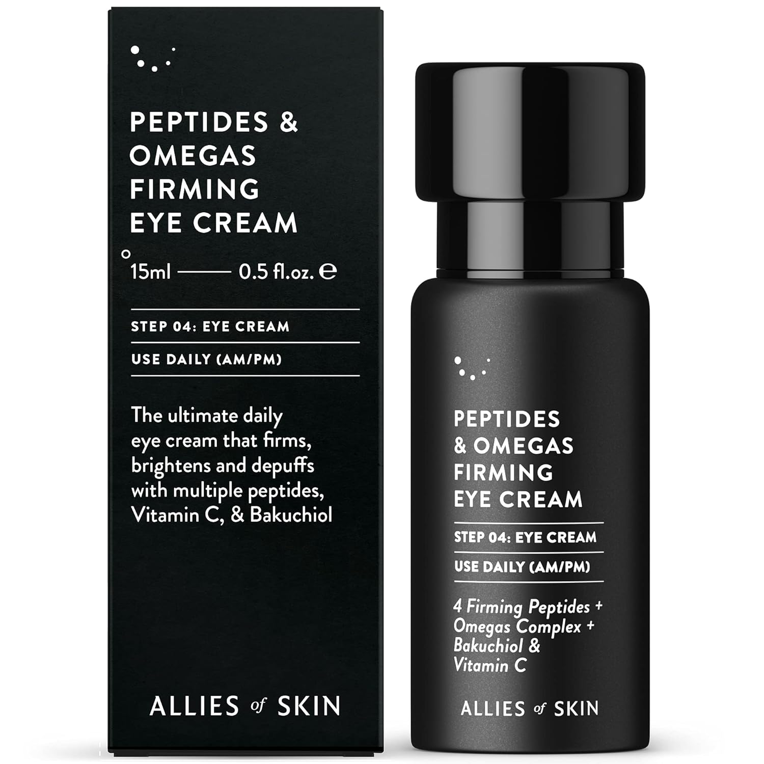 Allies of Skin Peptides & Omegas Firming Eye Cream: Vitamin C, Bakuchiol, Ceramide. For Dark Circles, Wrinkles & Puffiness. Anti-Aging. Firms & Brightens Under Eye Area 0.5  / 15 ml