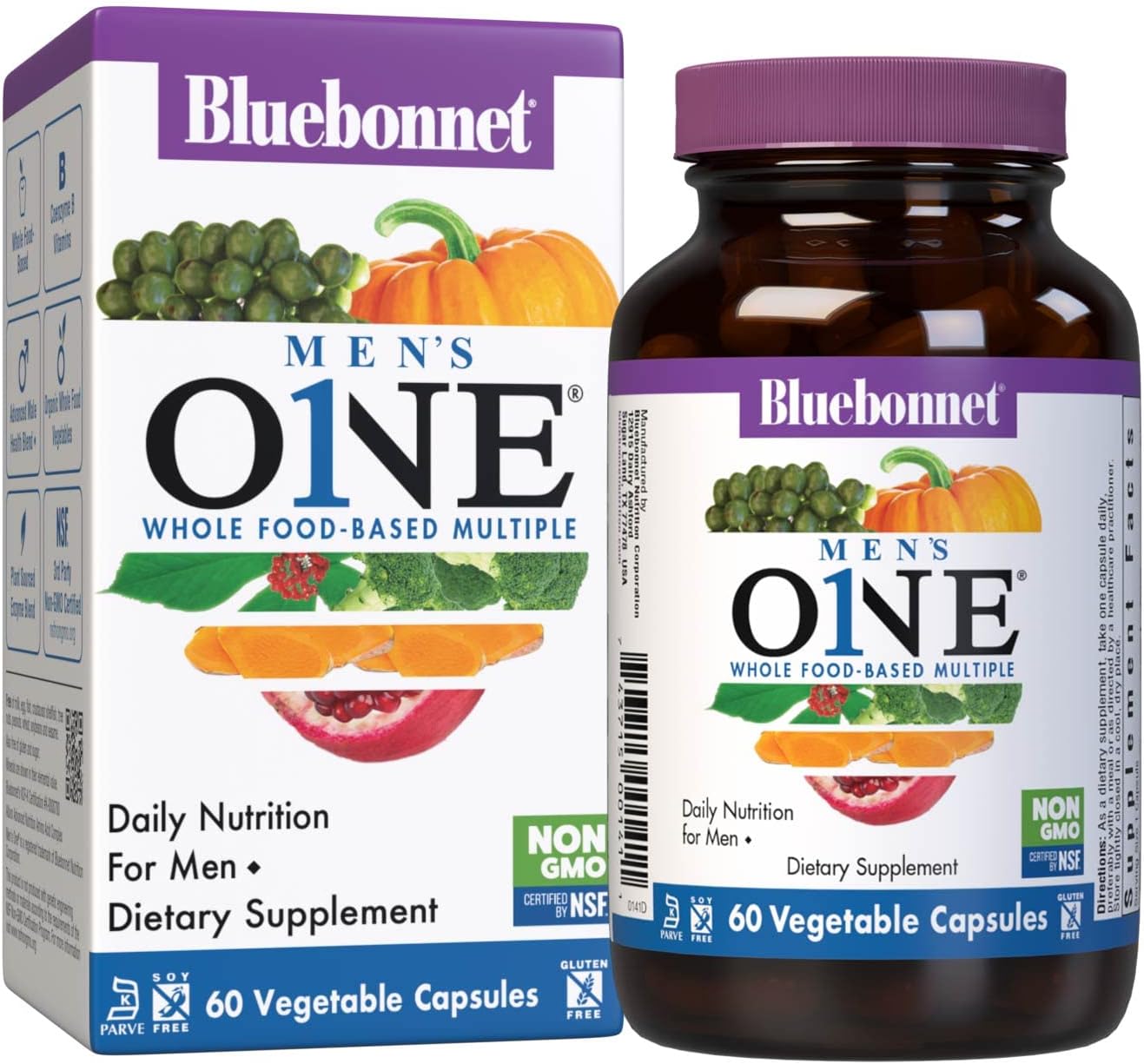 Bluebonnet Nutrition MenS One Vegetable Capsule, Whole Food Multiple,