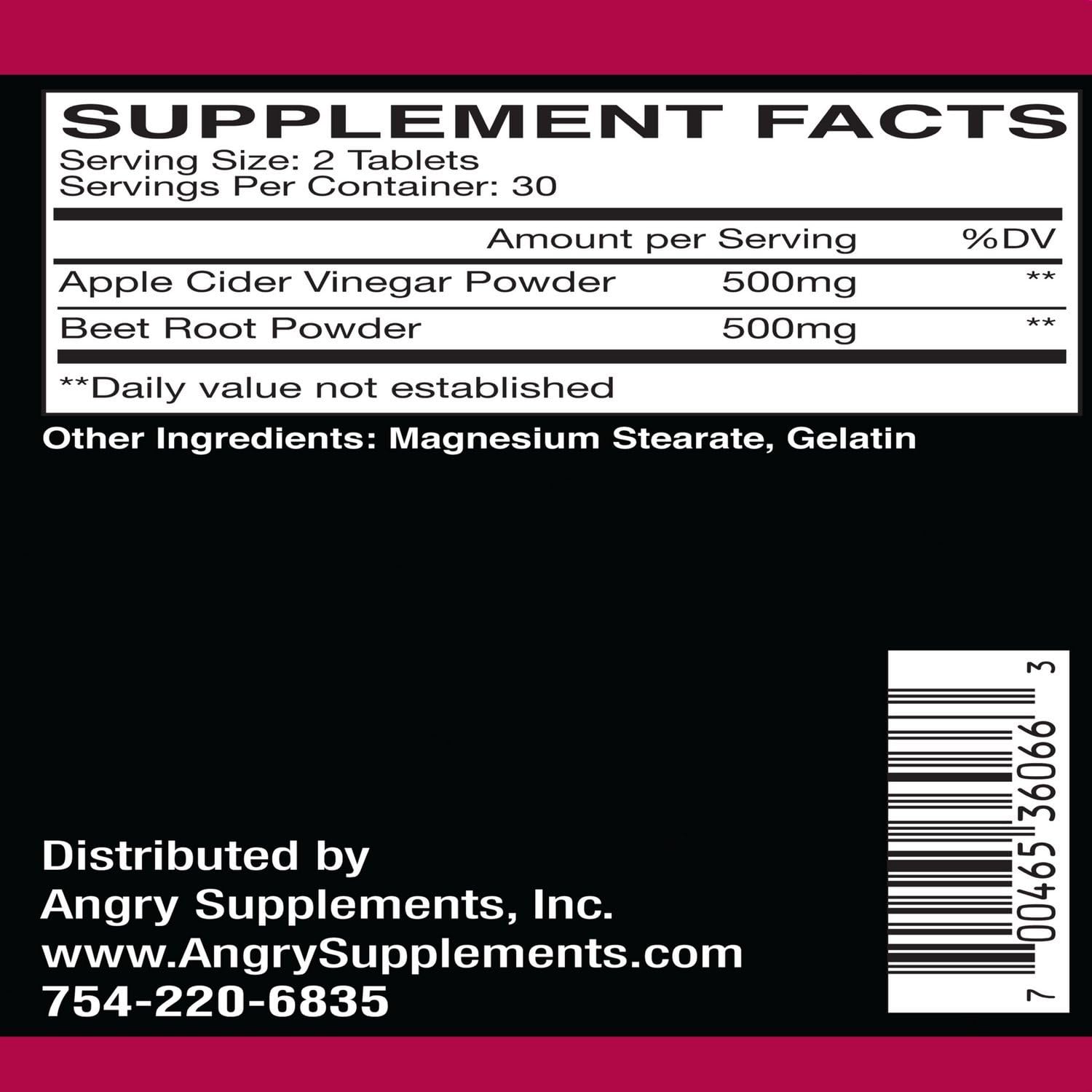  Angry Supplements Apple Cider Vinegar + Beet Root Capsules,