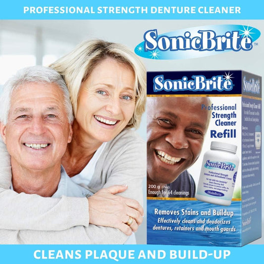 SonicBrite Professional Strength Dental Appliance Cleaning Powder 7  | Retainer, Aligner, Mouth Guard & Denture Cleaner eliminates Stains, Odor Causing Plaque and buildup (3 - Count)