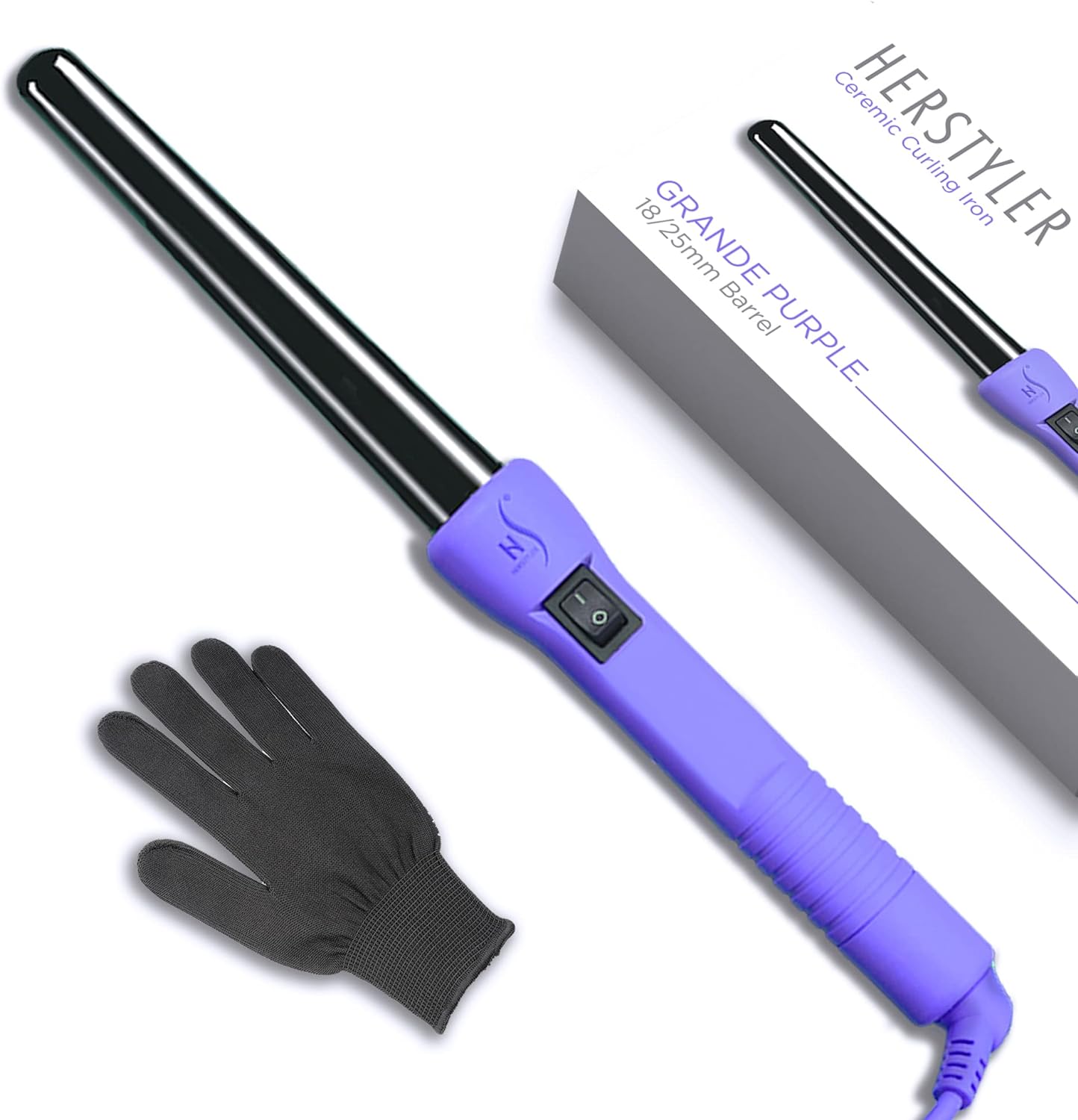 Herstyler Grande Ceramic Curling Iron - 1 inch Hair Curling Wand for Long Short Hair - One Inch Dual Voltage Curling Iron - Wand Curling Iron with Negative Ions (Purple)