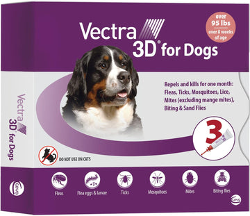 Vectra 3D for Dogs Flea, Tick & Mosquito Treatment & Prevention for Extra Large Dogs (over 95 lbs) , 3 month supply