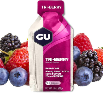 GU Energy Original Sports Nutrition Energy Gel, 8-Count, Tri-Berry9.6 Ounces