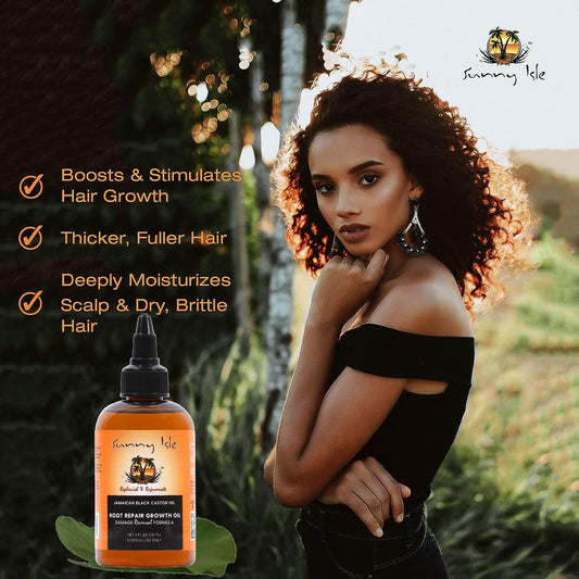 Sunny Isle Jamaican Black Castor Oil Root Repair Growth Oil 4oz | Damage Reversal Formula | Nourishes Hair follicles | M