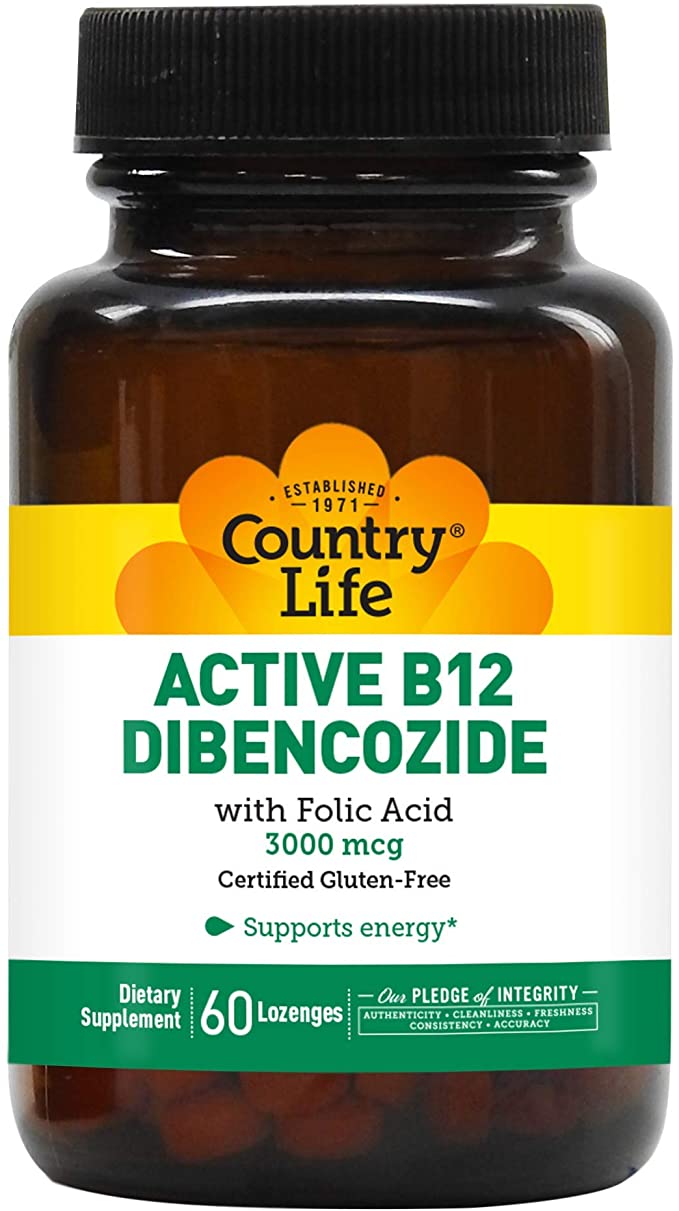 Country Life Active B-12 (Dibencozide 3000 Mcg) With Folic Acid (Sublingual Lozenges), 60-Count