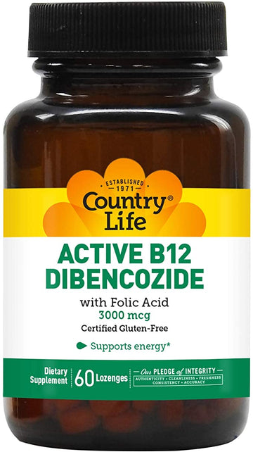 Country Life Active B-12 (Dibencozide 3000 Mcg) With Folic Acid (Sublingual Lozenges), 60-Count