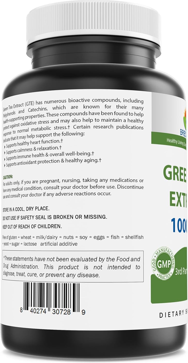 Brieofood Green Tea Extract 1000 mg per Serving (Min 50% Polyphenols) 