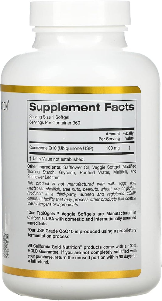 CoQ10 100 mg, Coenzyme Q10 Ubiquinone USP, Supports Mitochon