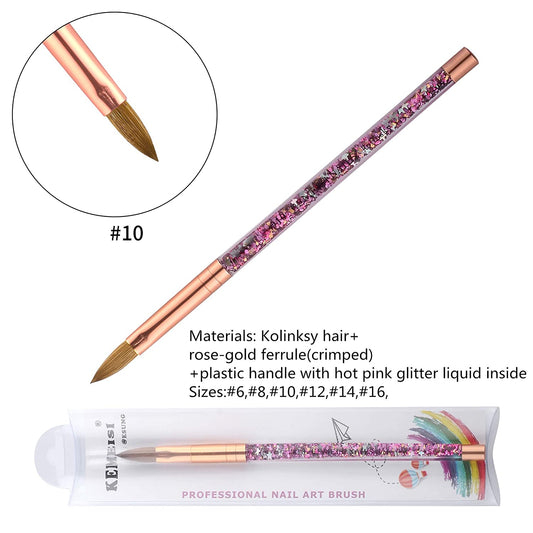 KEMEISI 2019 Hot Pink Glitter Liquid Handle Kolinsky Sable Nail Art Brush Factory Crimped