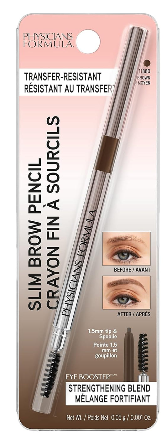 Physicians Formula Eyebrow Retractable Slim Definer Brow Pencil, Medium Brown, Dual-Sided Brow Brush, Fine Tip, Shapes, Defines, Fills | Dermatologist Tested, Clinicially Tested