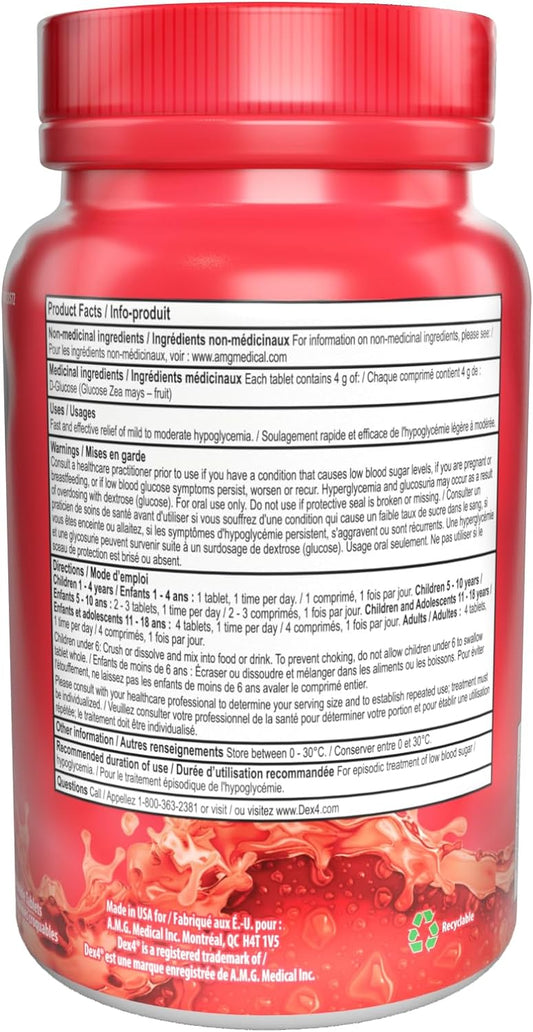 Dex4 Glucose Tablets, Strawberry, 50 Count Bottle, Each Tablet Contain