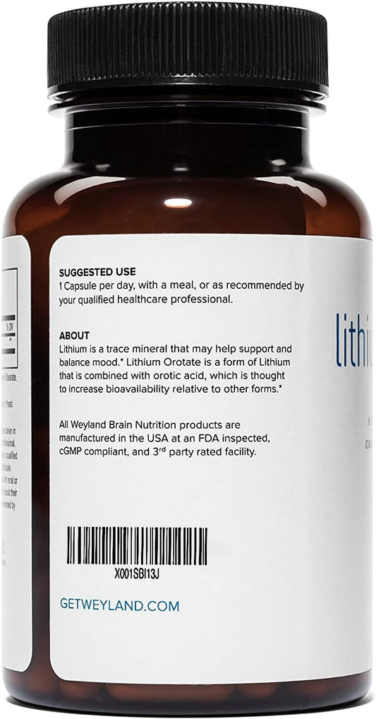 Lithium Orotate 2.5mg (1 Bottle), 60 Vegetarian Capsules, Lithium Supplement Supports Healthy Mood, Behavior, Memory and