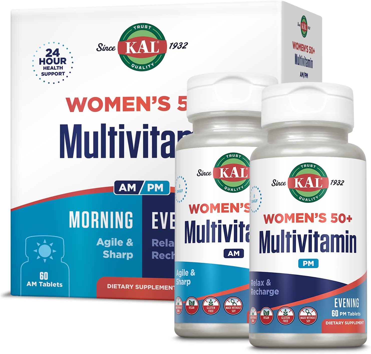 KAL Plus 2-in-1 Multivitamin for Women 50+, AM/PM Vitamin B and D, Bio