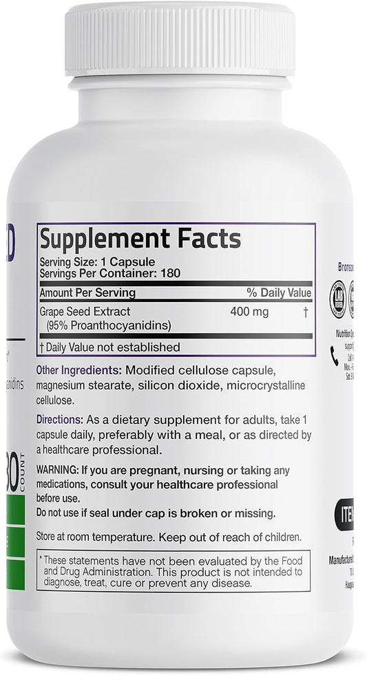 Bronson Grape Seed Extract 400 mg - Antioxidant & Immune Support - Sta