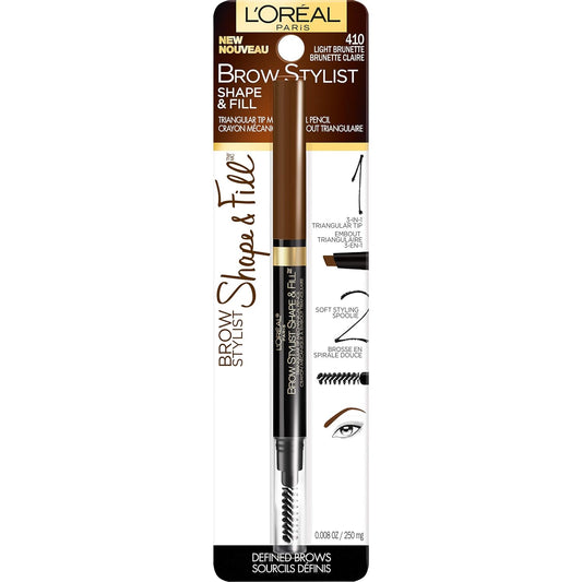 L’Oréal Paris Makeup Brow Stylist Shape and Fill Mechanical Eye Brow Makeup Pencil, Light Brunette, 0.008