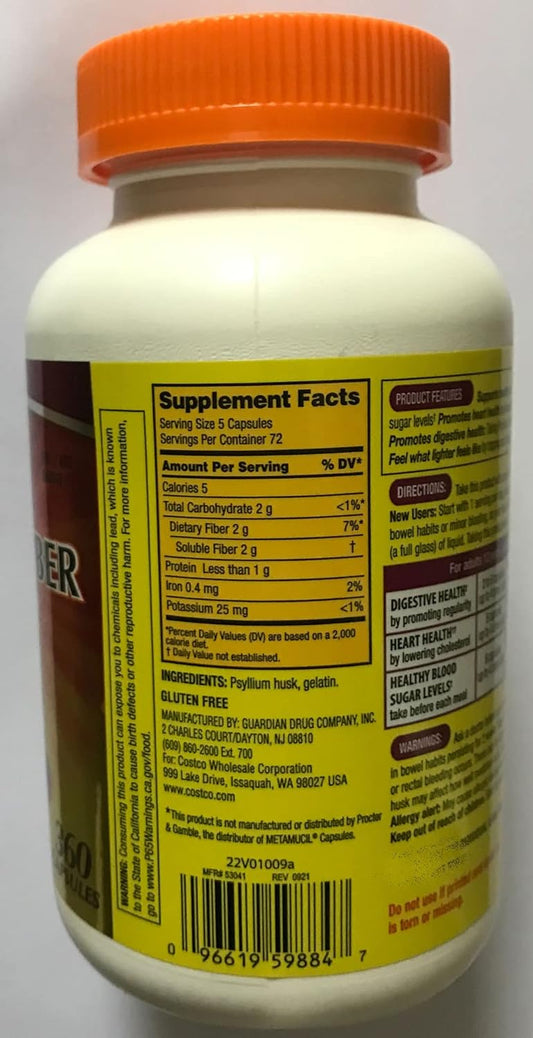 Fiber Capsules Kirkland Therapy For Regularity/Fiber Supplement, 360 Capsules - Compare To The Active Ingredient In Meta