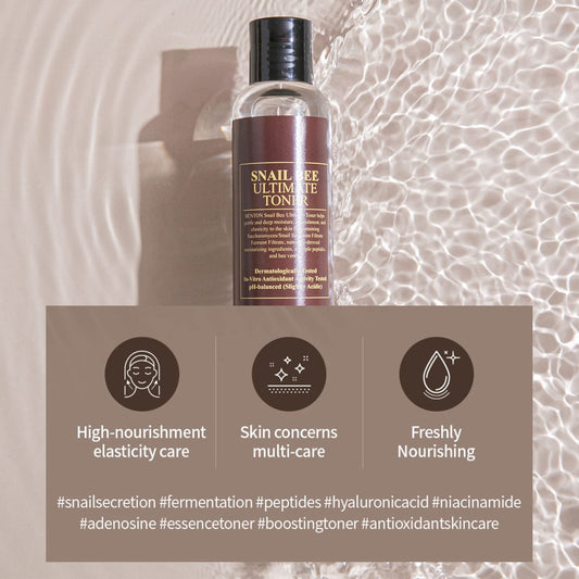 BENTON Snail Bee Ultimate Toner - Anti Aging Toner with Snail Secretion Filtrate - Hydrating & Nourishing Booster to Improve Elasticity and Minimize Wrinkles - Fragrance-Free, 5.07 .