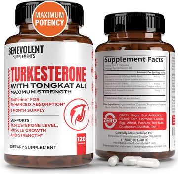 Turkesterone 8,000Mg [Highest Purity] + Bioperine For High Absorption Supplement With Tongkat Ali - Increase Stamina, L