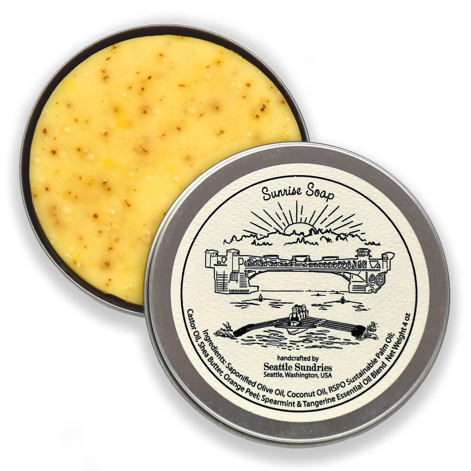 Seattle Sundries | Refreshing Citrus Mint Soap for Women & Men - 1 (4) Moisturizing Shea Butter Bar Soap in a Low Waste Travel Tin - Sports Team Gift Idea
