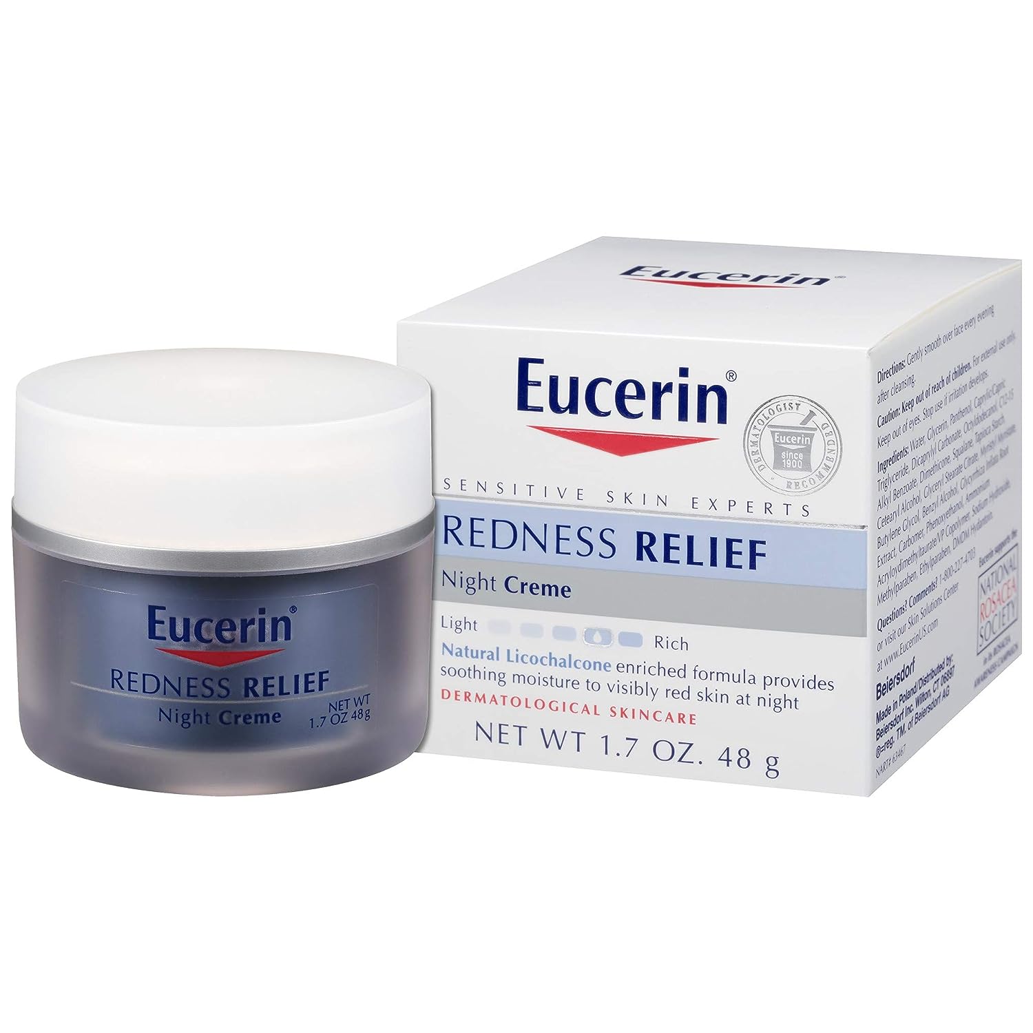 Eucerin Redness Relief Night Creme - Gently Hydrates To Reduce Redness-Prone Skin At Night - 1.7  Jar
