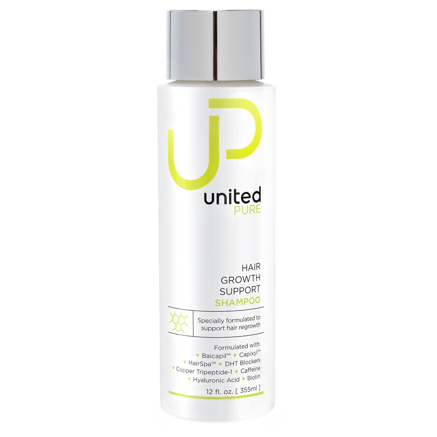 United Pure Hair Growth Support Shampoo, 12  Bottle | DHT Blocking Anti Hair Loss | w/Baicapil, Capixyl, HairSpa, Biotin | Hyaluronic Acid, Keratin, Copper Tri-Peptide 1 & More
