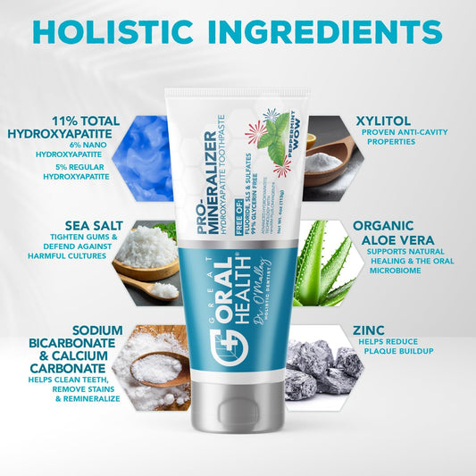 Pro-Mineralizer Toothpaste Peppermint - Nano Hydroxyapatite & Enamel Support Toothpaste w/Xylitol Aloe Vera & Sea Salt - Anti Cavity uoride Free NanoHydroxyapatite Toothpaste - Dentist Formulated