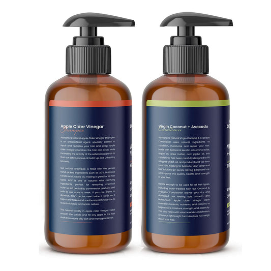 Apple Cider Vinegar Shampoo and Virgin Coconut & Avocado Conditioner Set - Clarifying and Restorative For Scalp While Deeply Nourishing Ends - Sulfate Free - Safe For Color Treated Hair - 16