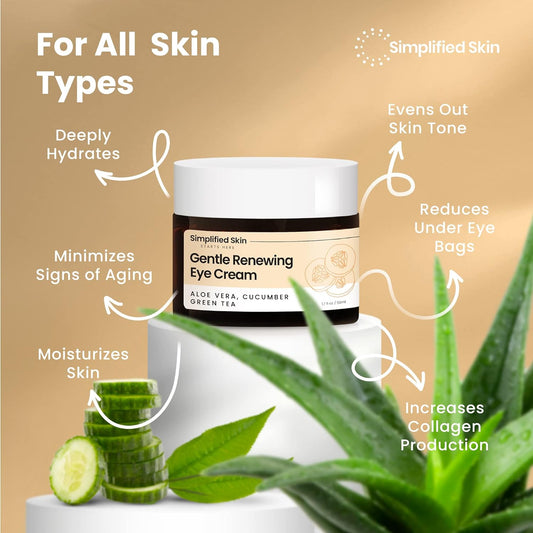 Simplified Skin Anti-Aging Eye Cream for Dark Circles,Wrinkles,Bags & Puffiness. Under & Around Eyes Anti-Aging Treatment with Vitamin C, Hyaluronic Acid, Green Tea & Organic Rosehip oil 1.7