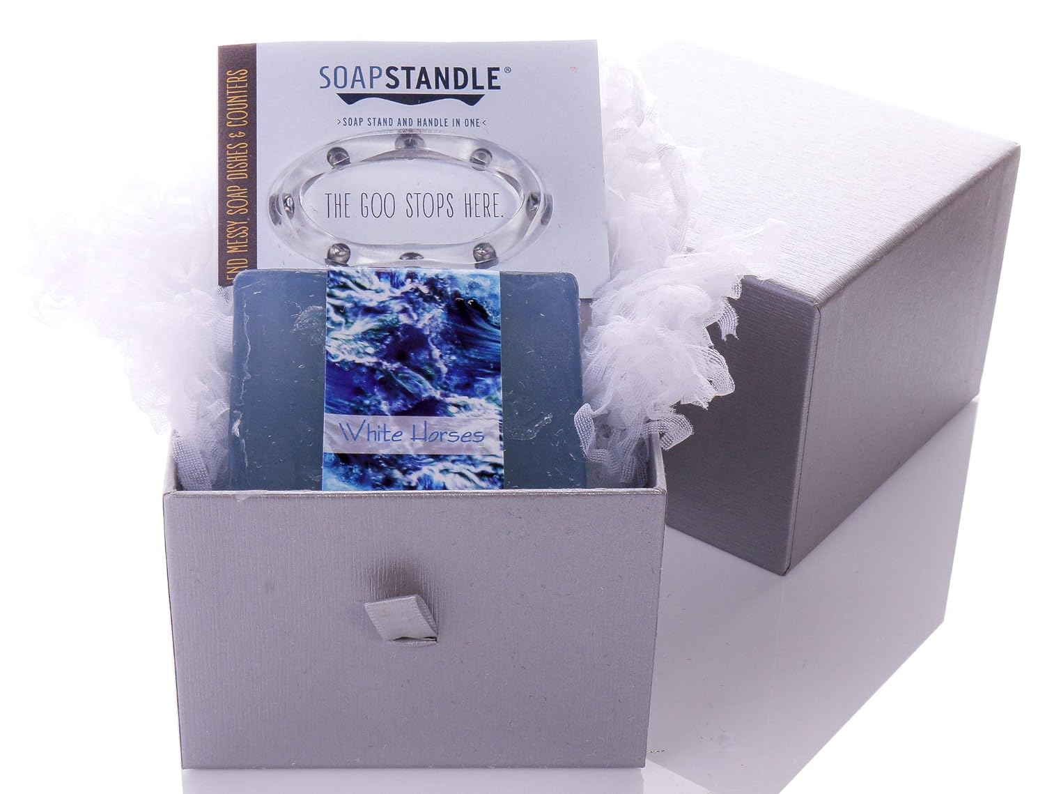 SoapStandle bundle with Nabila K White Horses Glycerin Soap Bar and Elegant Reusable Box