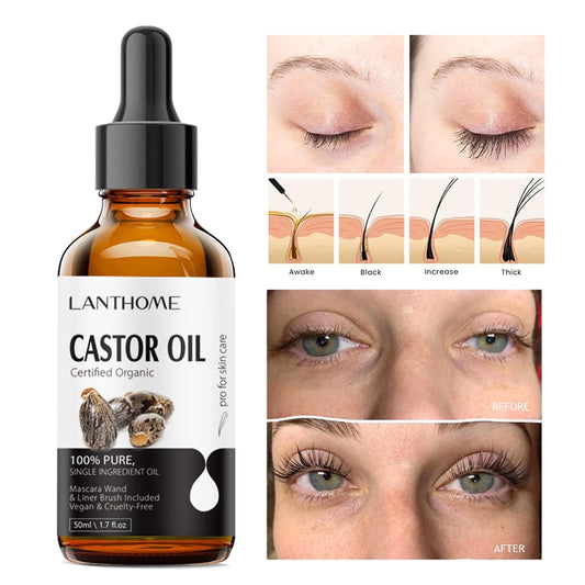 Lanthome Castor Oil for Eyelashes and Eyebrows, 1.7 fl.oz Organic Jamaican Black Castor Oil Cold Pressed Hair Growth Oil