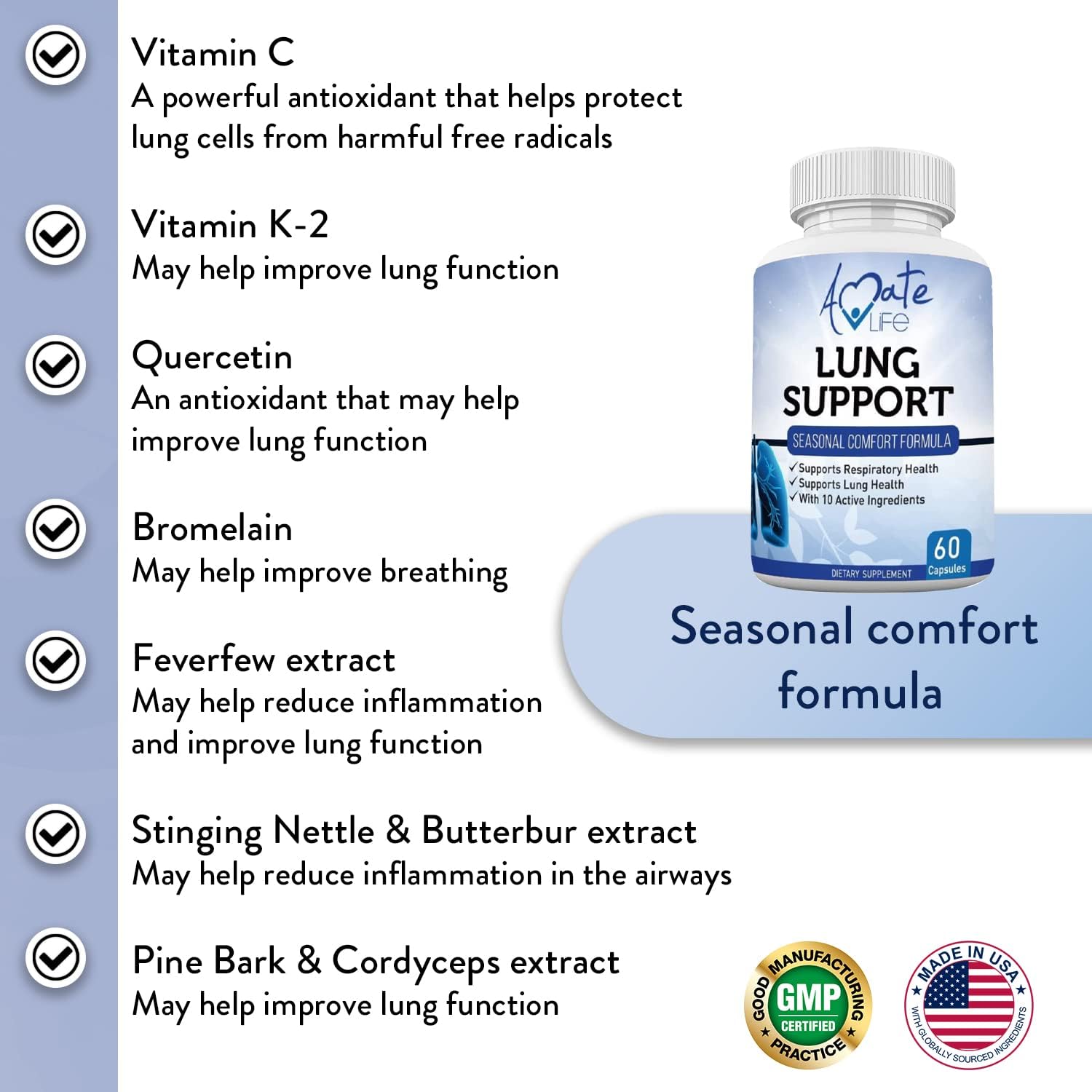 Amate Life Lung Support Dietary Supplements Herbal Breathing Support 1